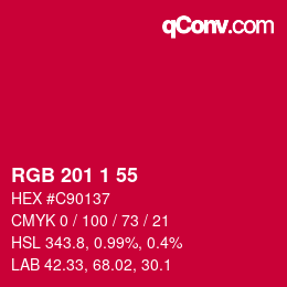 Color code: RGB 201 1 55 | qconv.com