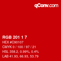 Color code: RGB 201 1 7 | qconv.com