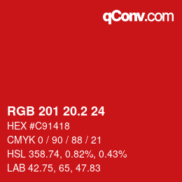 カラーコード: RGB 201 20.2 24 | qconv.com