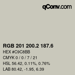 カラーコード: RGB 201 200.2 187.6 | qconv.com