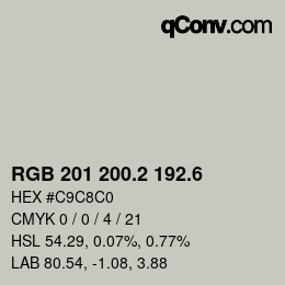 カラーコード: RGB 201 200.2 192.6 | qconv.com