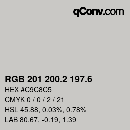 カラーコード: RGB 201 200.2 197.6 | qconv.com