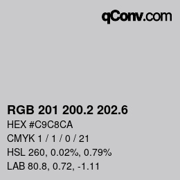カラーコード: RGB 201 200.2 202.6 | qconv.com