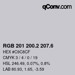 カラーコード: RGB 201 200.2 207.6 | qconv.com