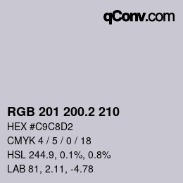 カラーコード: RGB 201 200.2 210 | qconv.com