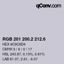 カラーコード: RGB 201 200.2 212.6 | qconv.com