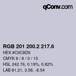 カラーコード: RGB 201 200.2 217.6 | qconv.com