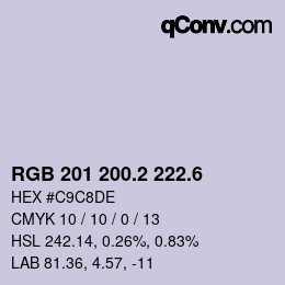 カラーコード: RGB 201 200.2 222.6 | qconv.com