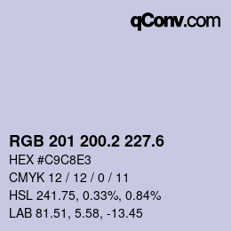 カラーコード: RGB 201 200.2 227.6 | qconv.com