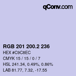 カラーコード: RGB 201 200.2 236 | qconv.com