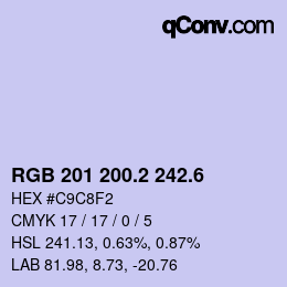 カラーコード: RGB 201 200.2 242.6 | qconv.com