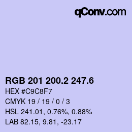 カラーコード: RGB 201 200.2 247.6 | qconv.com