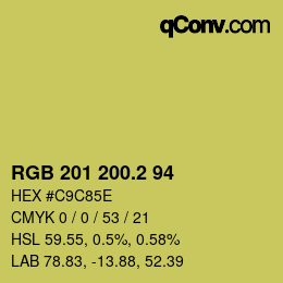 カラーコード: RGB 201 200.2 94 | qconv.com