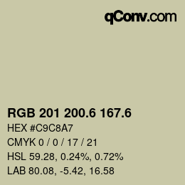 カラーコード: RGB 201 200.6 167.6 | qconv.com