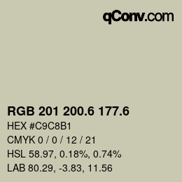 カラーコード: RGB 201 200.6 177.6 | qconv.com