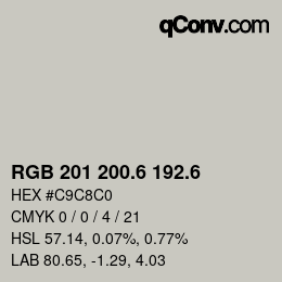 カラーコード: RGB 201 200.6 192.6 | qconv.com