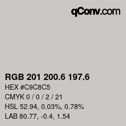 カラーコード: RGB 201 200.6 197.6 | qconv.com