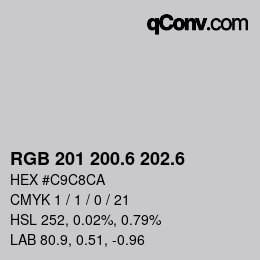 カラーコード: RGB 201 200.6 202.6 | qconv.com