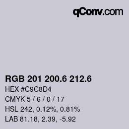 カラーコード: RGB 201 200.6 212.6 | qconv.com