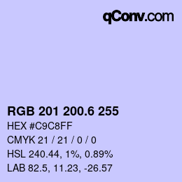 カラーコード: RGB 201 200.6 255 | qconv.com