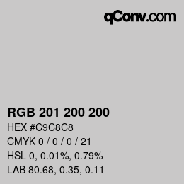 カラーコード: RGB 201 200 200 | qconv.com