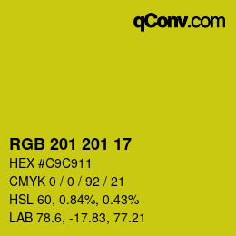 カラーコード: RGB 201 201 17 | qconv.com
