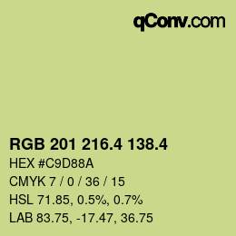 カラーコード: RGB 201 216.4 138.4 | qconv.com