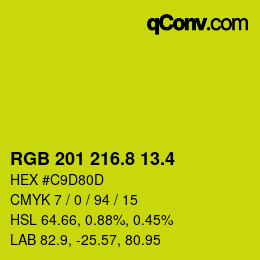 カラーコード: RGB 201 216.8 13.4 | qconv.com