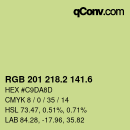 カラーコード: RGB 201 218.2 141.6 | qconv.com