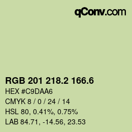 カラーコード: RGB 201 218.2 166.6 | qconv.com