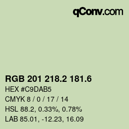 カラーコード: RGB 201 218.2 181.6 | qconv.com