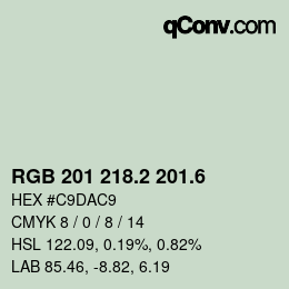 カラーコード: RGB 201 218.2 201.6 | qconv.com