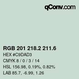 カラーコード: RGB 201 218.2 211.6 | qconv.com