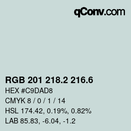 カラーコード: RGB 201 218.2 216.6 | qconv.com