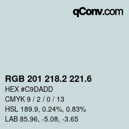 カラーコード: RGB 201 218.2 221.6 | qconv.com