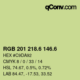 カラーコード: RGB 201 218.6 146.6 | qconv.com