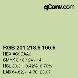 カラーコード: RGB 201 218.6 166.6 | qconv.com
