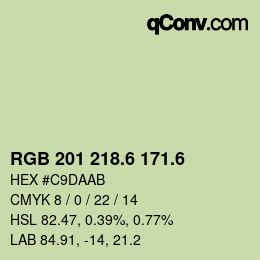 カラーコード: RGB 201 218.6 171.6 | qconv.com