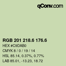 カラーコード: RGB 201 218.6 176.6 | qconv.com