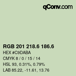 カラーコード: RGB 201 218.6 186.6 | qconv.com