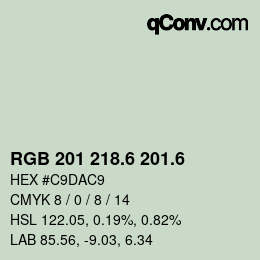 カラーコード: RGB 201 218.6 201.6 | qconv.com