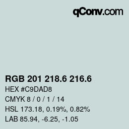 カラーコード: RGB 201 218.6 216.6 | qconv.com