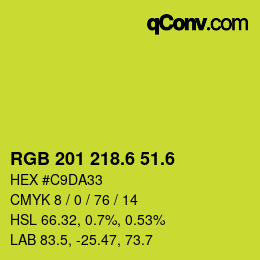 カラーコード: RGB 201 218.6 51.6 | qconv.com