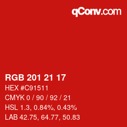 Color code: RGB 201 21 17 | qconv.com