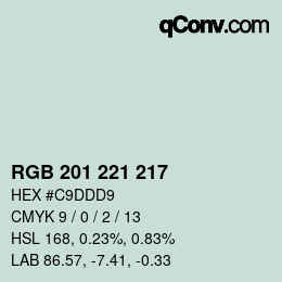 Color code: RGB 201 221 217 | qconv.com