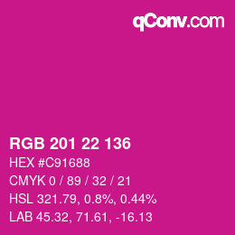 Color code: RGB 201 22 136 | qconv.com