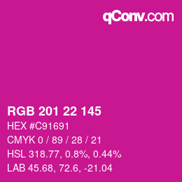 Color code: RGB 201 22 145 | qconv.com