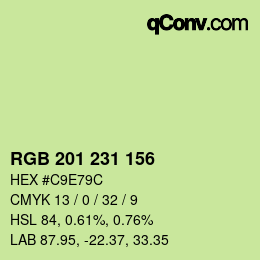 カラーコード: RGB 201 231 156 | qconv.com