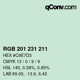 Color code: RGB 201 231 211 | qconv.com