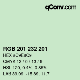 Color code: RGB 201 232 201 | qconv.com